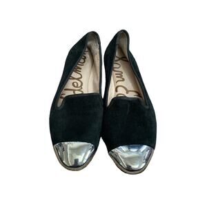 Sam Edelman Aster Black Leather Chrome Toe Flat Slip on 6.5 M Womens Loafer